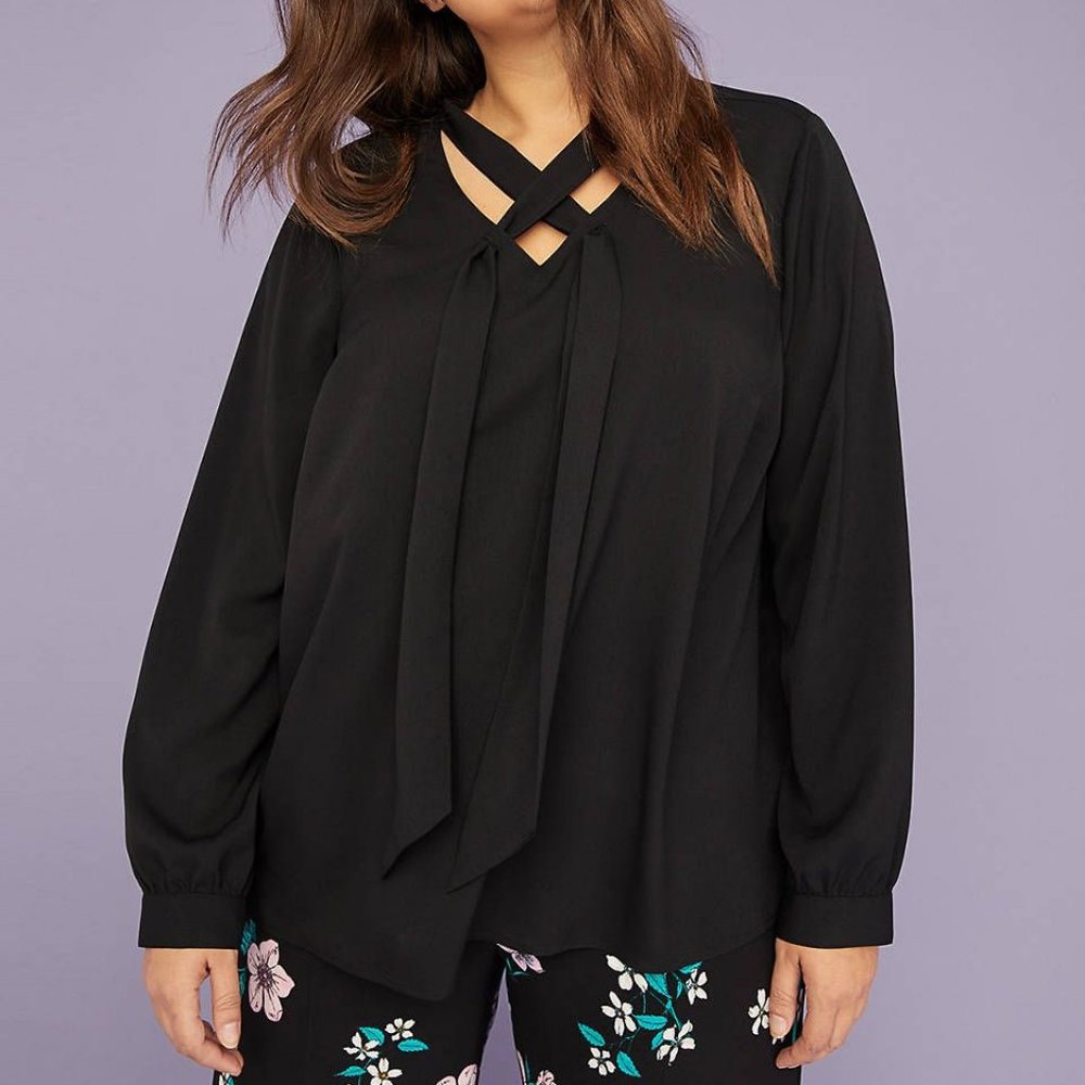 Lane Bryant Black Tie-Neck Soft Shirt
